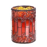 レッドクラックモザイクガラスFlamelessピラーLEDワックスキャンドルライトタイマー付き、3 x 4インチ、作業AA電池2本