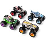 モンスタージャム、陸対海4パック(墓掘り、マックスD、メガロドン、海賊)、1:64スケールダイキャスト車両。