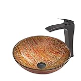 VIGO Blazing Fire Glass Vessel Bathroom Sink and Blackstonian Vessel Faucet with Pop Up, Antique Rub