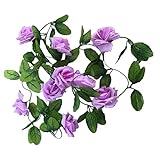 VORCOOL シルク造花 ローズ 人工藤 観葉植物 花輪 花装飾 ガーランド 壁掛けインテリア 吊り飾り 誕生日結婚式ウェディングパーティデコレーション用品 家庭ホーム庭用 雑貨 撮影道具（ライトパ