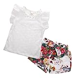 子供服 女の子 上下セット 半袖 レース パール 白いTシャツ プリントショートパンツ 100 110 120 130 140CM 3-7歳 (130)