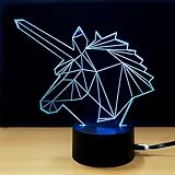 テーブルランプ3D創造性光るユニコーンLEDナイトライトベッドルームベッドサイドランプホリデーギフト,Blue