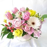 花 生花 バラやガーベラの入ったフラワーアレンジメント 誕生日プレゼント女性 アレンジメント サンモクスイの手作り (フラワーアレンジメント)