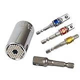 Newter 万能 ソケットレンチ セット（7-19mm,1/4～3/4インチ）ユニバーサル グリッパー & ドリルアダプター 2点セット ソケットアダプターセット 3本組 差込角 6.35(1/4)