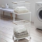 ランドリーワゴン 2段 ランドリーバスケット セット キャスター付き おしゃれ 白 ホワイト B07DJ553Y2