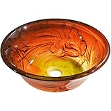 Y Decor Vantage Flowery Burnt舟形シンク、オレンジ/イエロー/ブラック、15.5 " L x 15.5 " W x 5 " D
