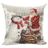 SODIAL(R) 最新な家の装飾クッションカバー　クリスマスプリントの枕ケース　サンタクロースと雪だるまプレゼントパターン