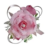 [Enerhu]手首コサージュ 花嫁ブレスレット ウェディング 造花 腕飾り ピンク