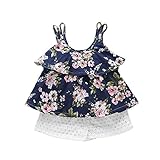 ベイビー服 女の子 Pojour Ｔシャツ+パンツ ガールズかわいいフローラル2セット 通気 子供ギフト 綿 90cm ブルー