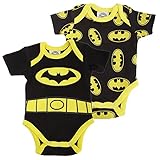 バットマン オフィシャル 赤ちゃん・ベビー用 半袖コットンボディースーツセット (2枚入) 半袖ロンパース 夏 男の子 (0-3ヶ月) (ブラック/イエロー)