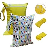Babyfriend Wet/Dry Diaper Bag, 2 Large Zipper Pockets with Snap Handle, Washable & Waterproof! 2 Pie