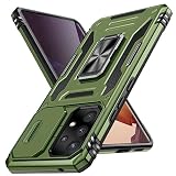 WACJOSD 対応 Galaxy A53 5G 用の ケース リング付き スライド式カメラプロテクター付き 衝撃吸収 保護ケース PC スタンド機能 車載ホルダー対応 米軍MIL規格 金属リング 擦り傷防止 滑り止め A53 5G / SC-53C / SCG15 カバー 耐衝撃 横置き機能 人気 ダークグリーン C92-sam a53-08