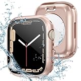 YOFITAR for Apple Watchケース 防水 45mm 44mm 41mm 40mm アップルウォッチ液晶保護フィルム+防水保護ケース+背面保護ケースの3in1デザイン Series 8/7/6/SE/5/4 高タッチ感度 PC素材 全面保護 衝撃吸収 耐傷(Series6/SE/5/4,44mm,ローズゴールド）