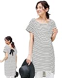 Angeliebe エンジェリーベ マタニティ ワンピース 授乳口付き バックリボン ゆる ボーダー カットソー ワンピ 妊婦服 産前 産後 M オフ 21952 21952160