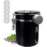 コーヒーキャニスター 1500ml コーヒー豆 保存容器 密封容器 交換用バルブ付き スプーン付き 500g 茶筒 お菓子 糖 香料 日付表示 防湿保存缶 大容量 ブラック