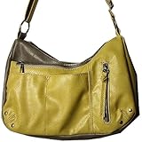 クラシックフェイクレザーのポケットいっぱい配色ショルダー　イエログレーベージュ