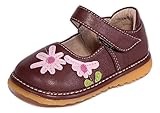 ブラウンwithピンクFlower Mary Jane Toddler Girl Squeaky靴 カラー: ブラウン