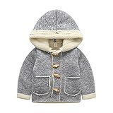 Candykids キッズ コート アウター 裏起毛 ポンポン付き 厚手　暖かい中長め　 女の子 子供服　ジャケット 秋冬春 ブルゾン (90cm, グレー)