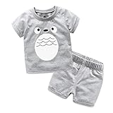 LittleSpring夏 ボーイズ 男の子 ベビーｔシャツ コットン 恐竜柄 半袖Ｔシャツ＆ショートパンツ 上下セット カジュアル グレー130