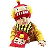【Yusongirl】赤ちゃん 幼児 子供 服 ギフト 帽子 キャップ　かわいい 耳あて 耳カバー 付き ボア ニット帽 マフラー セット 男の子 女の子 兼用 防寒 防風 ロボット柄 ベビー キッズ