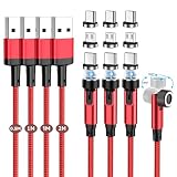 マグネット-充電ケーブル 7ピン 3A急速充電+データ通信 For Phone Type-C-充電ケーブル 3in1 充電コード 【9個端子+ 4本セット】 540度回転 0.5M+1M+1M+2M 磁石 Ligting USB-B ケ ーブル For Pad Air/Pad Pro/For Phone 13 / 12 / 11 / SE/Pixel 片手操作 レッド HYDOOD