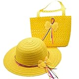 YUEGUANG 子供用麦わら帽子 ハット キャップ UVカットハット 女の子夏日焼け止め帽子 子供ハンドバッグ 可愛い リボン 夏 セット ガールズキャップ ガールズハンドバッグ ビーチ 旅行 外出