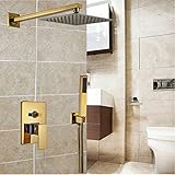 10 "ゴールド真鍮Rainfallシャワー蛇口ヘッドSingleミキサーバルブタップW /ハンドシャワー