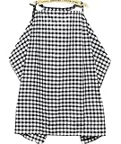 ワイヤー入り 授乳ケープ 授乳ストール ギンガムチェック 綿 調節ヒモ 通気性 めくれ防止 (ブラック×ホワイト)