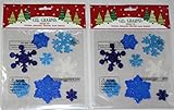 ナンタケット島ホームクリスマス冬Snowflakes Gel Window Clings、ブルーとホワイト、2ピース