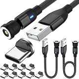 Xiatiaosann 1ピン磁気充電ケーブル、540°回転USB-C磁気スマートフォン充電ケーブル（LEDライト付き、2m + 1m）、Type-Cデバイス用、Type-C磁気チップ付き