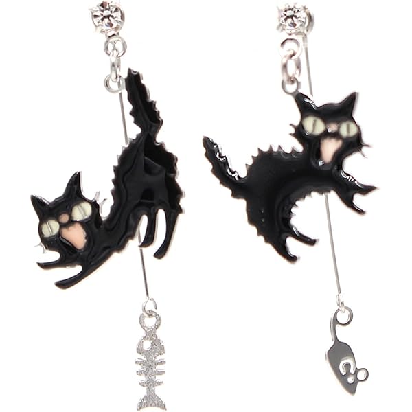 Amazon | [亜細亜宝飾堂] 黒猫 ピアス ブラック ユニーク ぶら下がり