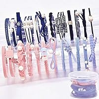 ヘアゴム 24本セット 輪ゴム 太い シンプル ヘアアクセサリー キッズ アクセサリー レディース リングゴム髪飾り髪留め パール ゴムレディース (ピンク ライトブルー 黒)