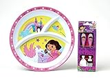 Dora The Explorer Divided Plate With Fork and Spoon. Sturdy and Beautiful! 2-pc by KCare
