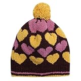 ニット帽 子供 キッズ 女の子 ハート柄 ニットキャップ ニット帽子 雪遊び ブラウン F