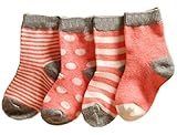 (ビグッド)Bigood ベビー 赤ちゃん 新生児 4足セット ソックス アニマル柄 ルームソックス かわいい 柔らかい靴下 保温ソックス 出産祝い（F桃色S）