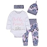 LittleSpring 長袖 ロンパース パンツ 帽子 ヘアバンド ベビー 女の子 四点 セットアップ 新生児服 パジャマ 出産お祝い 70