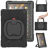 縦置き 横置き Fire HD 10 Plus 2021年型 ケース Fire HD 10 カバー 360度回転 持ち手付き 斜め掛け ショルダーベルト 肩掛け ストラップ Fire HD 10 プラス 10.1インチ タブレット 保護ケース 耐衝撃 頑丈 PC シリコン 3重構造 アウトドア
