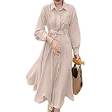 [Collecala] ロングワンピース ウエストマークシャツトレンチコート風ワンピ レディース秋冬長袖 上品aラインフレアロングdress S/M/L/XL/2XL