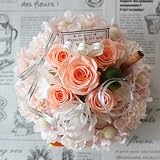 fleurcocoオリジナル　【プリザーブドフラワーギフト】枯れない魔法のお花のフラワーケーキ・ケースイン♪ ファニーピーチLサイズ：ｵﾚﾝｼﾞ」 誕生日プレゼント 記念日 お祝い 結婚祝いプレゼント