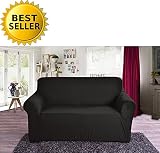 Elegant Comfort Collection Luxury Soft Furniture Jersey STRETCH SLIPCOVER, Loveseat Black