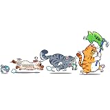 MDLUFY ウォールステッカー 猫 かわいい カーステッカー アニメ 防水仕様 面白ステッカー 車やバイク キズ隠し 凹み隠しに 装飾 シール 取り付け簡単 汎用 車ドア 窓 トラック キャリーケースヘルメット デカール (3匹セット-Mサイズ-右向き)