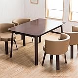 【お洒落な家カフェスタイル ダイニング5点セット】 丸みを帯びたクッションチェアー(座面9cm厚) 360度回転椅子 半円形背もたれ ガタツキ防止付きダイニングテーブル 130cm幅 安全な角丸加工 4人掛け食卓セット (カフェ色)