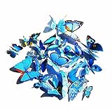 Euter 24 pcs Blue 3D Flower Butterfly DIY Removable Home Wall Decor Stickers for Party Wedding Nurse