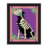 Calavera Pitbull :グラフィックタラベラ図面のSitting Dog withボールon Border &花& Roses Onピンク&パープル壁アートプリント 20x24 DOG00