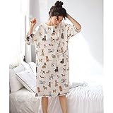 GAODUZI 夏のコットンラバーズパジャマゆるい女性のサイズのNightdressメンズ薄いセクションのコットンホームサービスアンダーウェアスリープスカート（半袖+ショーツ）の韓国語版 (色 : マ