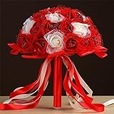 全6色 ウェディング 花嫁 ブーケ ブライダル バラ 造花 花束 ラウンドブーケ 結婚式 二次会 撮影 レッド＆ベージュ