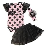 gqmart新しいファッション赤ちゃん服セットベビー女の子セットロンパース+チュチュスカート+ヘアバンド新生児Bebe春夏clothes-pink withブラックドット、3 m