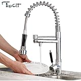 TAPCET キッチンシンク用蛇口 モダンなクロムメッキ シングルレバー スプリング式蛇口 湯水混合水栓 スイベルスパウト 温冷水用 アメリカ標準装備業務用厨房向け蛇口
