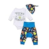 新生児　幼児　男の子　パジャマ　英字　ロングロンパース+　プリント柄　長ズボン+　帽子　三点セット　綿　ボディスーツ (100, ブルー)