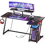 MOTPK ゲーミングデスク L字 パソコンデスク コンセント付き l字デスク 幅140*奥行80/55 pcデスク デスク 机 ラック付き ゲーミングテーブル 収納 オフィスデスク 在宅勤務 組立簡単 ブラック 左棚